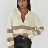 Pulls L Cardigans^Outfitbook Pull en maille à rayures col polo Beige