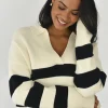 Pulls L Cardigans^Outfitbook Pull en maille à rayures col polo Beige