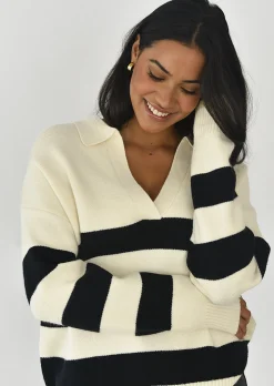 Pulls L Cardigans^Outfitbook Pull en maille à rayures col polo Beige