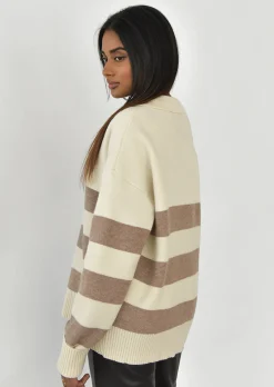 Pulls L Cardigans^Outfitbook Pull en maille à rayures col polo Beige