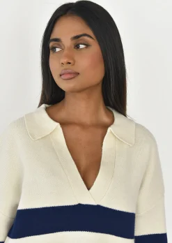 Pulls L Cardigans^Outfitbook Pull en maille à rayures col polo Beige