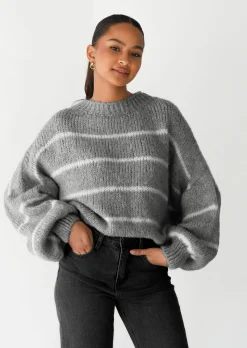 Pulls L Cardigans^Outfitbook Pull en maille à rayures laine GRIS