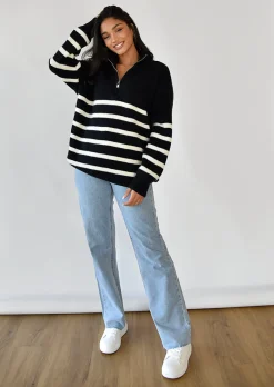 Pulls L Cardigans^Outfitbook Pull en maille à rayures zippé NOIR