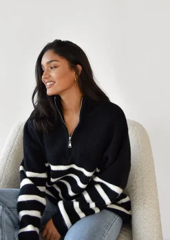 Pulls L Cardigans^Outfitbook Pull en maille à rayures zippé NOIR