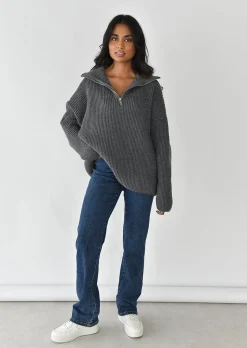 Pulls L Cardigans^Outfitbook Pull en maille à zip GRIS