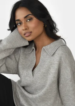 Pulls L Cardigans^Outfitbook Pull en maille avec col à revers GREIGE