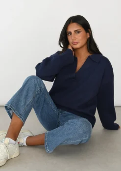 Pulls L Cardigans^Outfitbook Pull en maille avec col à revers BLEU