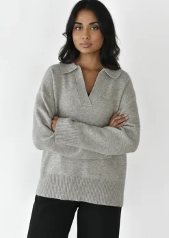 Pulls L Cardigans^Outfitbook Pull en maille avec col à revers GREIGE