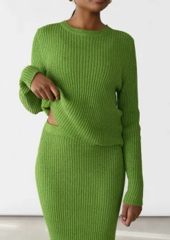 Pulls L Cardigans^Outfitbook Pull maille côtelée col rond VERT