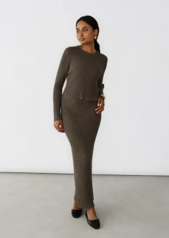 Pulls L Cardigans^Outfitbook Pull maille côtelée col rond MARRON