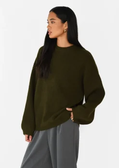 Pulls L Cardigans^Outfitbook Pull maille oversize col rond KHAKI