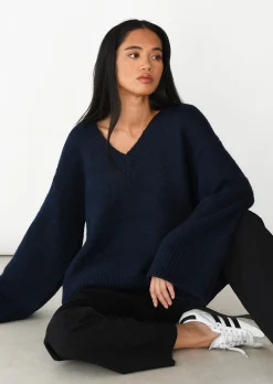 Pulls L Cardigans^Outfitbook Pull maille oversize col V BLEU