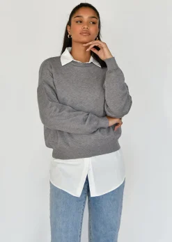 Pulls L Cardigans^Outfitbook Pull oversize col rond en maille GRIS