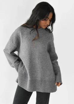 Pulls L Cardigans^Outfitbook Pull oversize en maille fendu sur les côtés GRIS