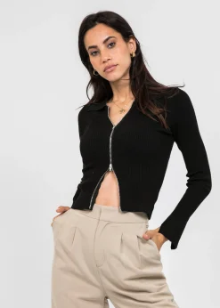 Pulls L Cardigans^Outfitbook Pull zippé avec col à revers noir
