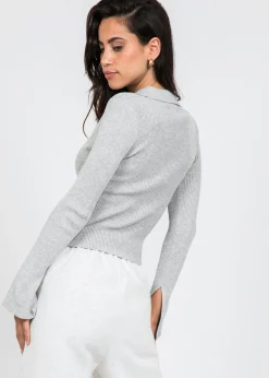 Pulls L Cardigans^Outfitbook Pull zippé avec col à revers gris