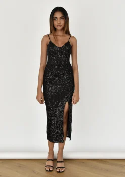 Robes^Outfitbook Robe à sequins fendue NOIR