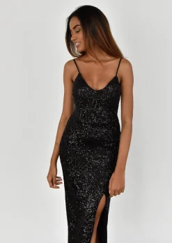 Robes^Outfitbook Robe à sequins fendue NOIR