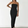 Robes^Outfitbook Robe bandeau en maille côtelée NOIR