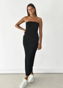 Robes^Outfitbook Robe bandeau en maille côtelée NOIR