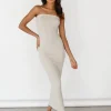 Robes^Outfitbook Robe bandeau en maille côtelée BEIGE