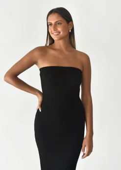 Robes^Outfitbook Robe bandeau en maille côtelée NOIR