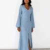 Robes^Outfitbook Robe boutonnée à manche longue BLEU
