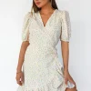 Robes^Outfitbook Robe cache-cœur fleurie à manches bouffantes