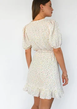 Robes^Outfitbook Robe cache-cœur fleurie à manches bouffantes