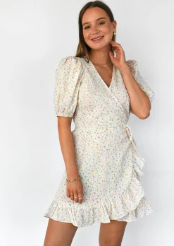Robes^Outfitbook Robe cache-cœur fleurie à manches bouffantes