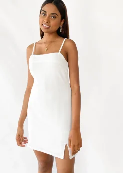 Robes^Outfitbook Robe courte col carré fendue BLANC