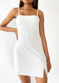 Robes^Outfitbook Robe courte col carré fendue BLANC