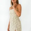 Robes^Outfitbook Robe courte fleurie col carré fendue JauneFleurie