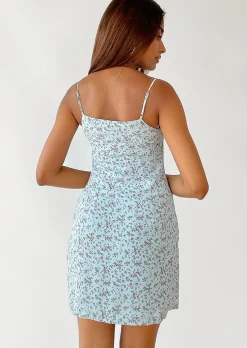Robes^Outfitbook Robe courte fleurie col carré fendue BLEU