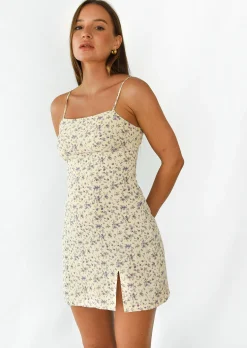 Robes^Outfitbook Robe courte fleurie col carré fendue JauneFleurie