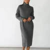 Robes^Outfitbook Robe en maille côtelée à col roulé GRIS