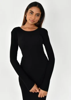 Robes^Outfitbook Robe en maille côtelée croisée au dos NOIR