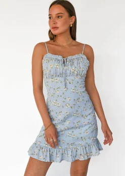 Robes^Outfitbook Robe fleurie à volant BLEU