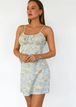 Robes^Outfitbook Robe fleurie froncée Bleu