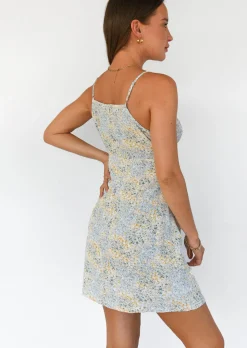 Robes^Outfitbook Robe fleurie froncée Bleu