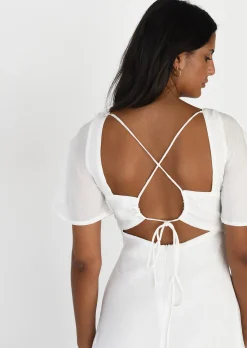 Robes^Outfitbook Robe longue à manche volantée BLANC