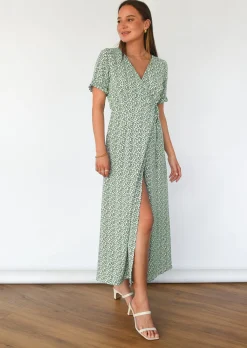 Robes^Outfitbook Robe longue cache coeur fleurie VERT