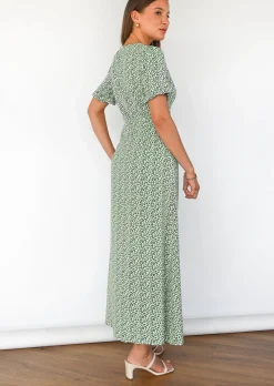 Robes^Outfitbook Robe longue cache coeur fleurie VERT