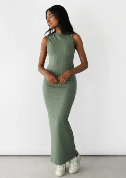 Robes^Outfitbook Robe longue côtelée VERT