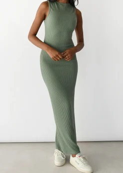 Robes^Outfitbook Robe longue côtelée VERT
