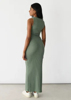 Robes^Outfitbook Robe longue côtelée VERT