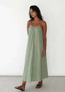 Robes^Outfitbook Robe longue en coton VERT