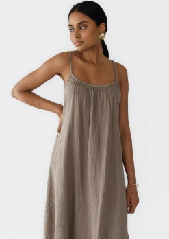 Robes^Outfitbook Robe longue en coton TAUPE