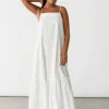 Robes^Outfitbook Robe longue en coton à volant BLANC