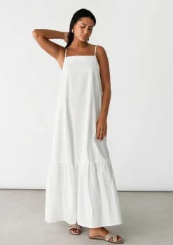 Robes^Outfitbook Robe longue en coton à volant BLANC